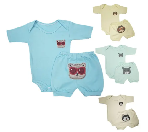 Conjunto Roupa Bebê Body Curto e Short Bordado Menino Menina – Koala Baby