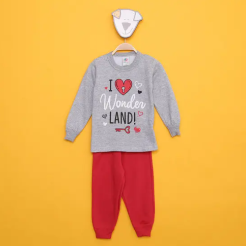 Conjunto Moletom Bebê Mia Kids Peluciado I Wonder Land Feminino