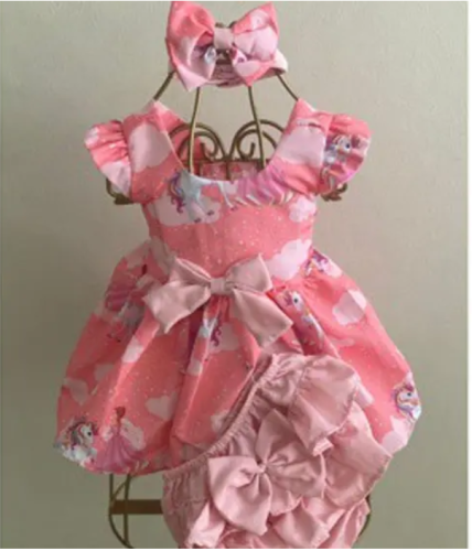 Conjunto Menina Bebê Carinho Temático Unicórnio +Laço de Cabelo +Calcinha – EDYNHOKIDS