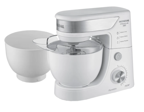 Batedeira Planetária Mondial Branco e Inox 700W – Premium 12 Velocidades