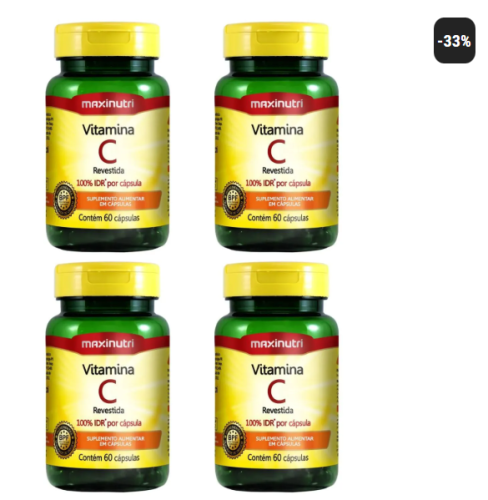 Kit com 4 Vitamina C Revestida 60 Cápsulas Maxinutri