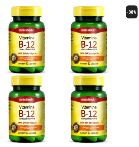 Kit com 4 Vitamina B12 60 Cápsulas Maxinutri