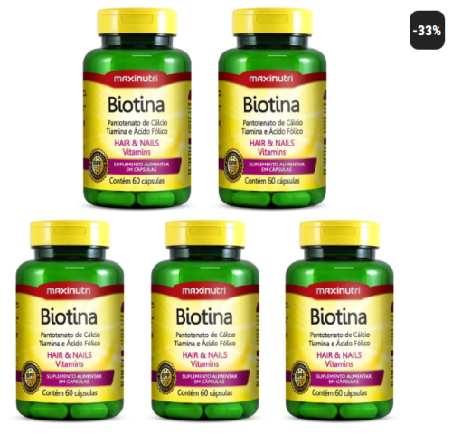 Kit com 5 Biotina 60 Cápsulas Maxinutri