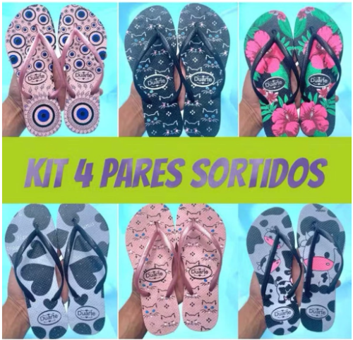 Kit 4 pares feminino estampa sortida chinelo