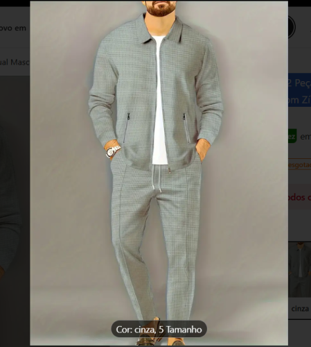 Conjunto Casual Masculino de 2 Peças, Jaqueta de Cor Sólida & Calça com Cordão, Jaqueta e Calça com Zíper Completo e Confortável