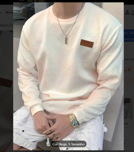 Moletom Casual Masculino – Poliéster Macio, Gola Redonda, Manga Longa, Cor Gradiente com Patch Chevron | Lavável à Máquina, Ideal para Primavera & Outono