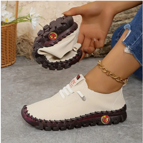 Sapatos casuais de atacadores para mulheres – Leves e confortáveis, com biqueira redonda, sola de TPR e parte superior sintética em cores variadas, sapatos casuais leves | Sapatos casuais de biqueira redonda | Parte superior sintética