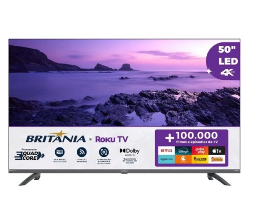 Smart TV 50” Britânia Roku TV Led Dolby Audio BTV50G3ERSGB
