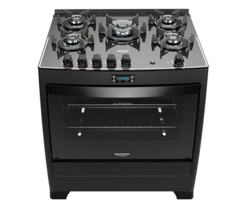Fogão 5 Bocas Preto com Mesa de Vidro e Timer Digital Dako Supreme Black Glass Bivolt
