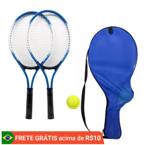 Kit Tênis Com 2 Raquetes + Bola E Capa Com Alça Cor Azul Esporte