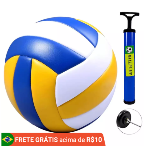KIT BOLA DE VOLÊI OFICIAL + BOMBA DE AR ORIGINAL TAMANHO PROFISSIONAL N° 5 INFANTIL VOLEIBOL VOLEI CRIANÇA MENINO MENINA