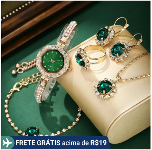 Novo Relógio Pulseira de Quartzo Light Luxury Design Simples +5 Conjunto de Jóias