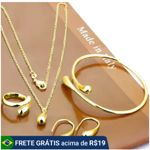 Conjunto Colar + Brinco + Pulseira + Anel Festa Clássico