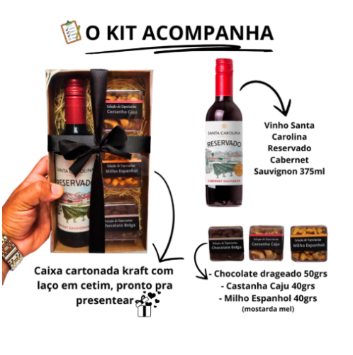 Kit Vinho Cabermet Santa Carolina 375ml + Petiscos