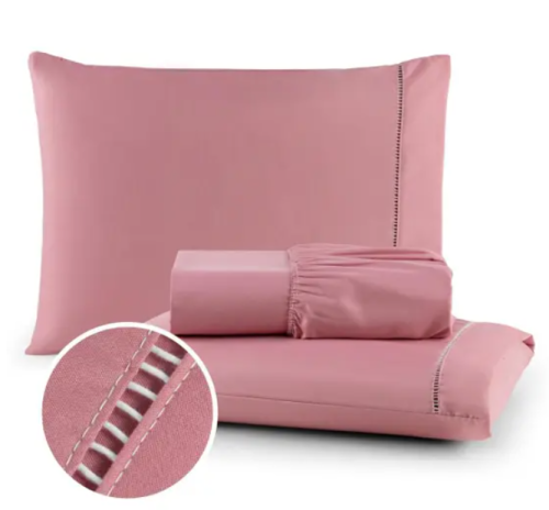 Roupa de Cama Casal 400 Fios Micropercal 3 Pçs Jogo de Lençol Extra Macio Toque de Pessego – F.V Enxovais