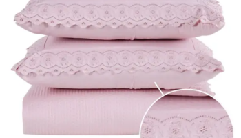 Kit Colcha Cobre Leito cama Casal 3 peças percal 300 Fios com Bordado ingles cinza rosa caqui – Marias Enxoval