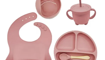 Kit Refeição Bebê Silicone Colher Pratinho Babador Infantil Ventosa 6 Peças – NFDJ
