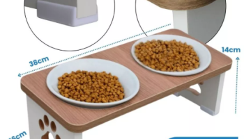 Comedouro Duplo Cachorro Ergonômico Elevado MDF Sustentável – Para Ração e Água