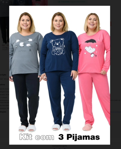 Be Blast – Kit com 3 Pijamas Inverno Plus Size Multicores