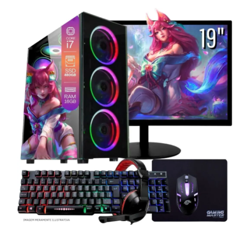 Computador PC Gamer Completo TOB Intel Core i7 SSD 480GB 16GB Teclado Mouse Mouse Pad e Headset Gamer Monitor 19 Windows 10 Pro Vitalício – TOB COMPUTERS