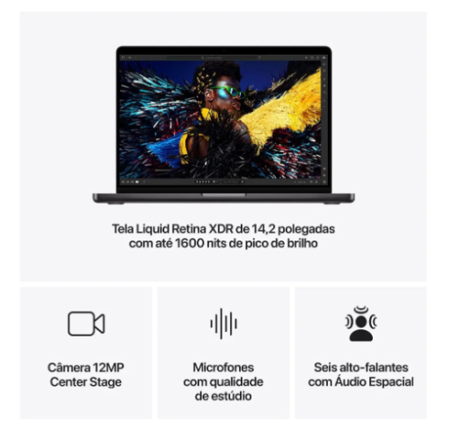 Notebook Macbook Apple Pro 14″ M4 16GB RAM SSD 512GB Preto Espacial
