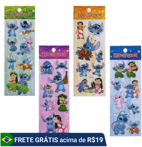 Kit Cartelas Lilo Stitch Adesivos Lembrancinha Escola Kit 10, 20, 30 ou 40 Cartelas Adesivos