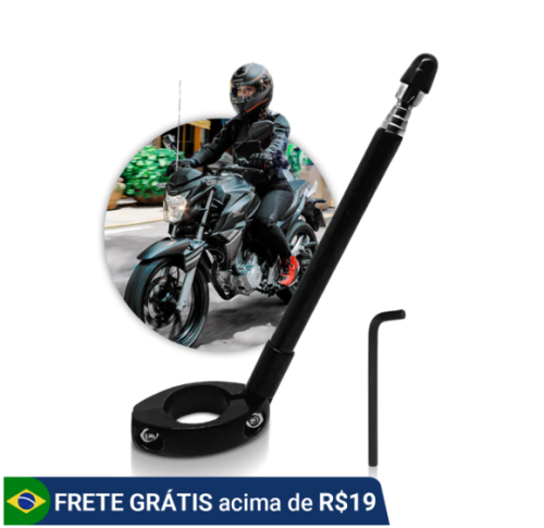 Antena Corta Pipa Moto Retrátil Anti Cerol Aço Inox Guidão Retrovisor Universal