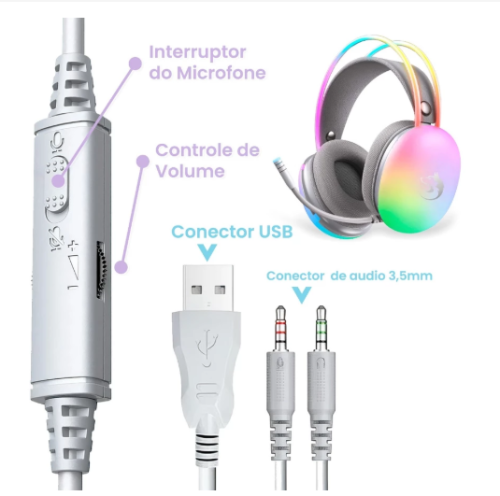 Headset Gamer Haven Ultra RGB Profissional Confortável Imersivo com Microfone Som Alto Ozzix