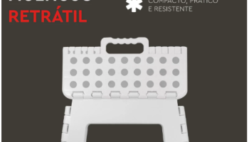 Banqueta Banquinho Multiuso Retrátil Dobrável 22cm Apoio Pés Antiderrapante Até 150kg com Alça