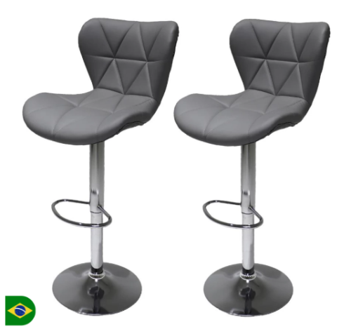 Kit 2 Banquetas Formiga Lille Slim Altas Estofadas em Polipropileno , Giratórias com Regulagem