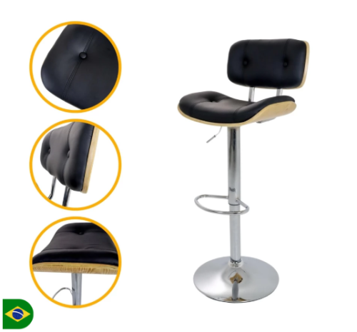 Banqueta Lux Wood Giratória Para Cozinha Bancada área Gourmet Encosto com Madeira