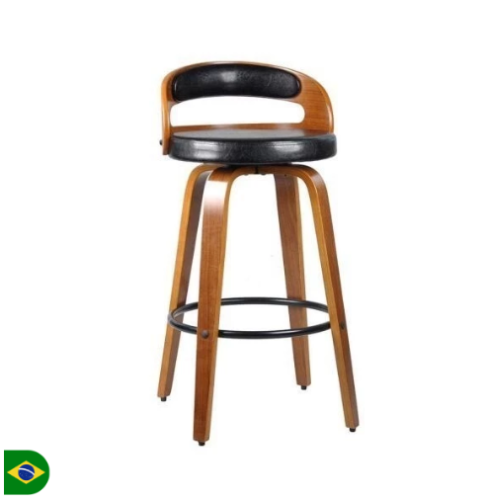 Banqueta para Cozinha Alta Giratória Madeira Roma Preto/Marrom