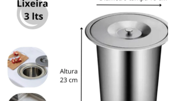 Lixeira de Embutir Inox Pia Gourmet 3 ou 5 Litros não Enferruja