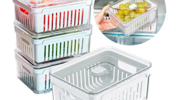 4 Organizadores Geladeira 2,2 Litros Acrílico Com Cesto para Alimentos Vegetais Cozinha