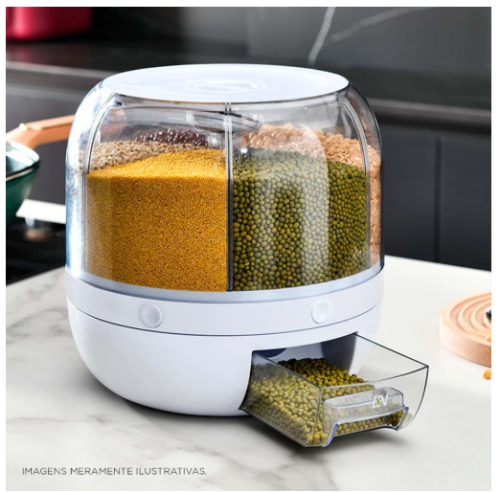 Dispenser Alimentos Graos Giratório 6 Divisoes de 1 Litro Mantimentos Cereais