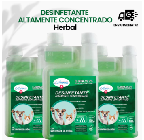 Desinfetante Herbal Pet Concentrado Eliminador Odor Bactericida Quaternario Amonia +15 1L