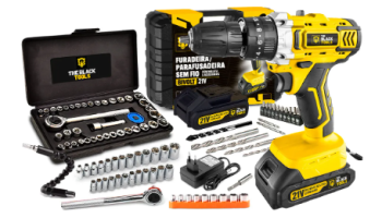 Furadeira Parafusadeira De Impacto 2 Baterias 21v 3/8 Tb-21pkx Com Jogo De Soquetes 40 Peças The Black Tools