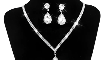 Conjunto Colar E Brinco Strass Noivas Festa Casamento Luxo Cor Prateado