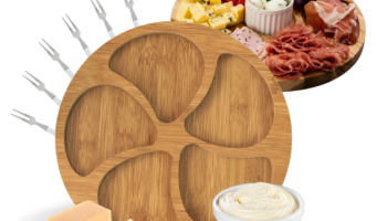 Kit Petisqueira Redonda Para Frios Queijo Com Molheira Ramekin e Garfinhos para Petiscos