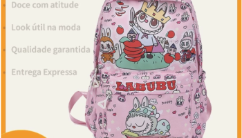 Mochila Escolar LABUBU – Estilo Cartoon Fofo, Capaz para Livros e Laptop, Ideal para Adolescentes Estilo Cartoon Fofo