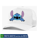 Boné Trucker Branco Liso Redinha Lilo Stitch Aba Curva