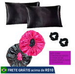Kit em cetim Antifrizz 2 toucas + 2 fronhas + 2 xuxinhas