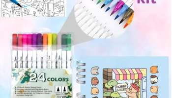 kit Canetinhas touch ponta dupla 24 cores +livro de colorir – amilly