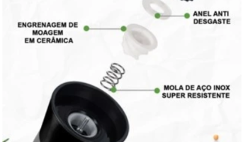 KIT MOEDORES DE ESPECIARIAS EM VIDRO DETALHE EM AÇO INOX PREMIUM – TAMPATAMPA COR PRETA Moedor De Sal Pimentax