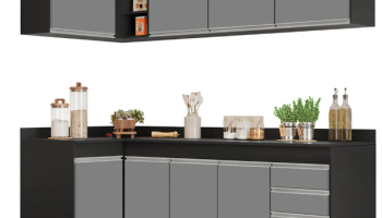 Armário de Cozinha Modulado de Canto Direito 4 Peças CP41 Balcão com Tampo Preto/Cinza – Lumil