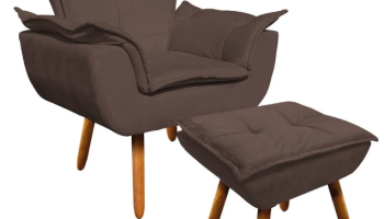 Poltrona Decorativa Pés Palito com Puff Opla Suede Marrom – Ibiza