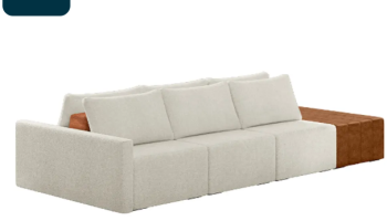 Sofá Ilha Modular Living com Puff 342cm Georgia Z08 Boucle Bege/Caramelo – Mpozenato