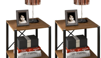Kit 2 Mesas de Cabeceira 2 Prateleiras Pés Metálicos Madri Light Demolição/Preto – Artefamol