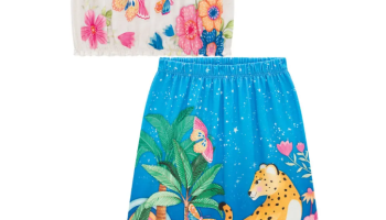 Conjunto Infantil Menina Verão Blusa Cropped em Cotton Linho e Saia Midi em Malha Fresh – Infanti