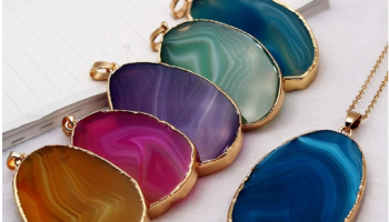 Colar Com Pingente De Ouro Drusa De Quartzo Pedra Natural/Presente Para Mãe E Idosos
